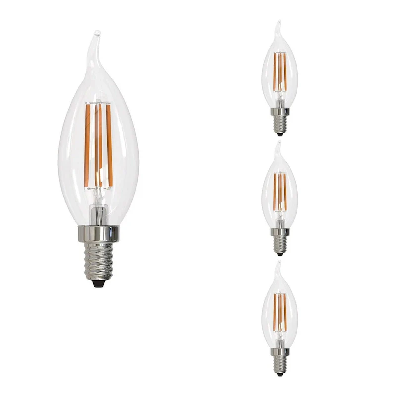 Bulbrite LED Filament Pack of (4) 6.5 Watt Dimmable CA10 Light Bulbs with a Clear Finish and Candelabra (E12) Base