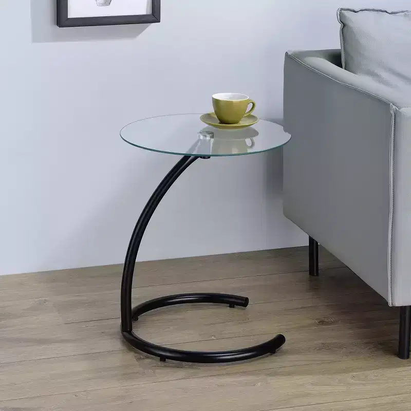 Kings Brand Furniture Round Glass End Table  metal side table with tempered glass top, ideal for living room, bedroom, or office