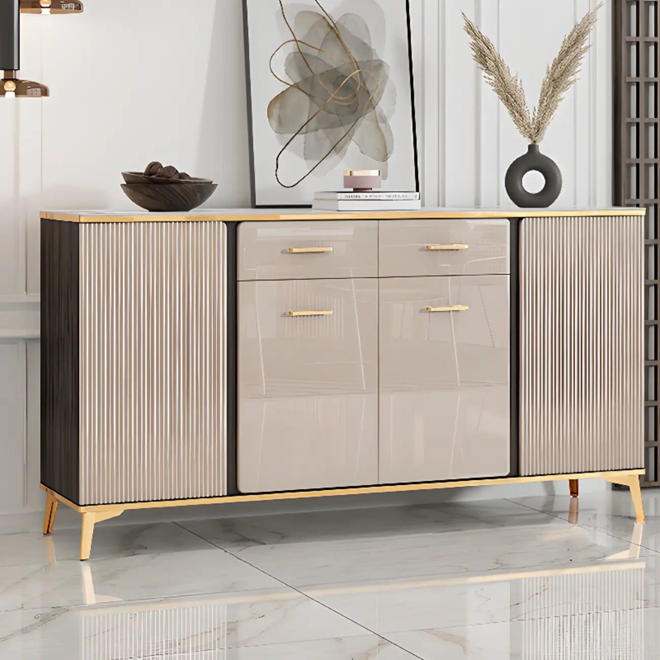 Glam Adjustable Wooden Dining Hutch China Cabinet