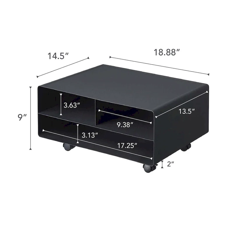 Black / White Rolling Printer Stand with Storage, Steel, Single-User