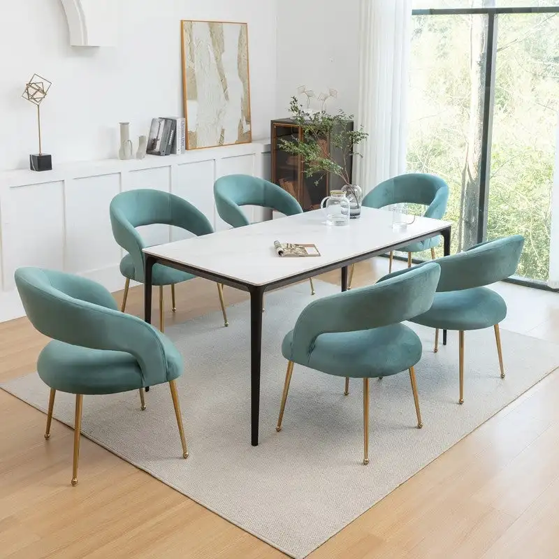 Green/Beige/Grey/Black/Navy Open-Back Velvet Dining Chair Set of 6, 6-Person