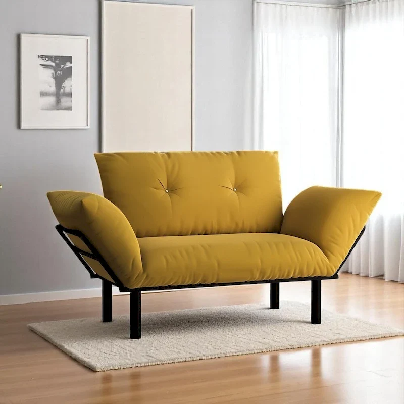 Metal Frame Loveseat, Removable Cushions, Flared Arms, Yellow / Blue / Turquoise / Maroon / Brown / Khaki Green / Grey / Black, 2-Person Use