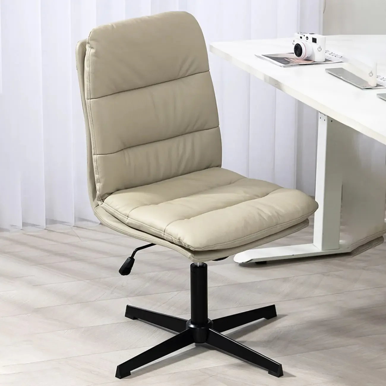 White Leather Tilt Lock Swivel Office Chairs