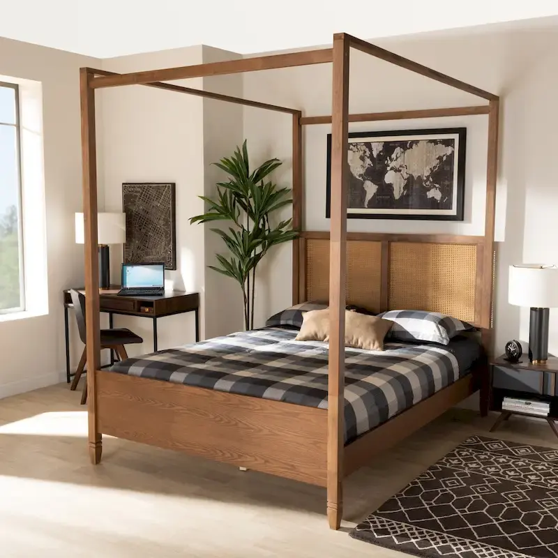 Malia Modern and Contemporary Synthetic Rattan Canopy Bed
