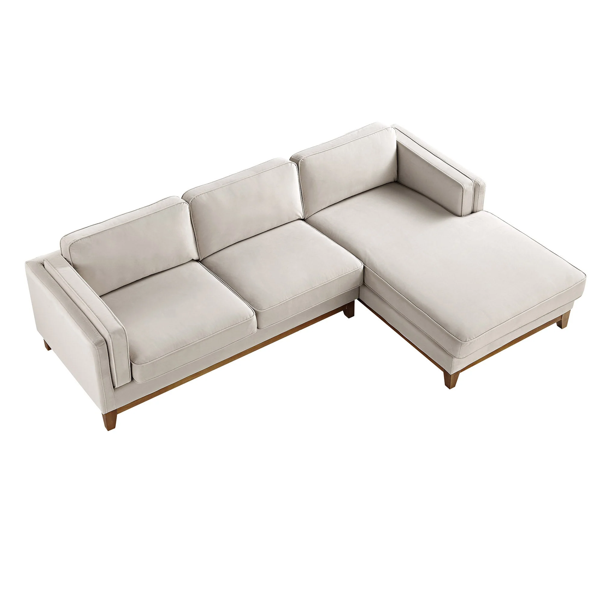 Champagne Velvet Sofa, Grande Chaise Sofa Right Hand Facing