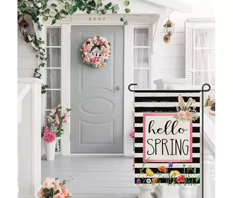 Lomsoe Hello Spring Flower Garden Flag Seasonal Floral Sign Welcome Yard Flag Spring Farmhouse Holiday Outdoor Decor Single Side 12x18Inch