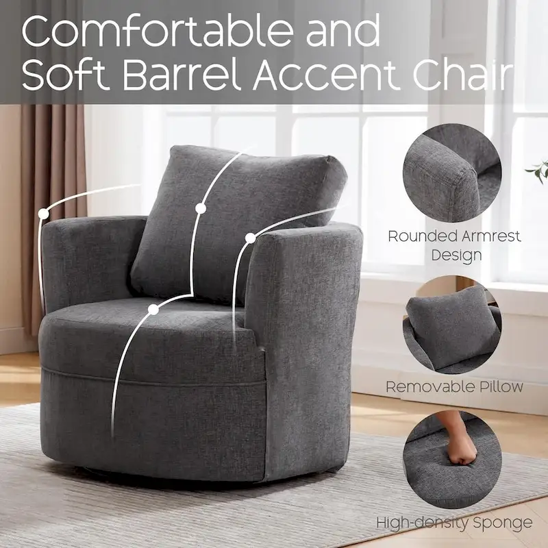 Swivel Accent Barrel Chair Round Arm Chair with Pillow