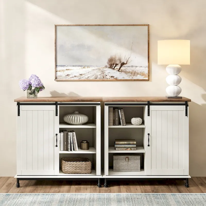 Antique White Farmhouse Sliding Barn Door Storage Cabinet, 1-Person, 70