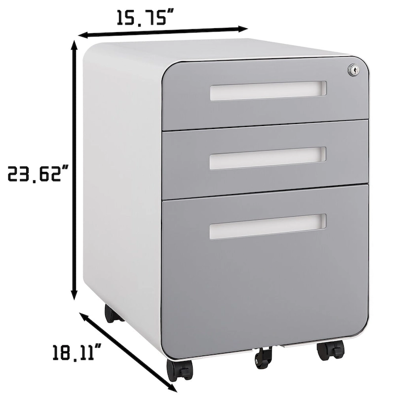 3-Drawer Mobile File Cabinet with 5 Wheel and Lock