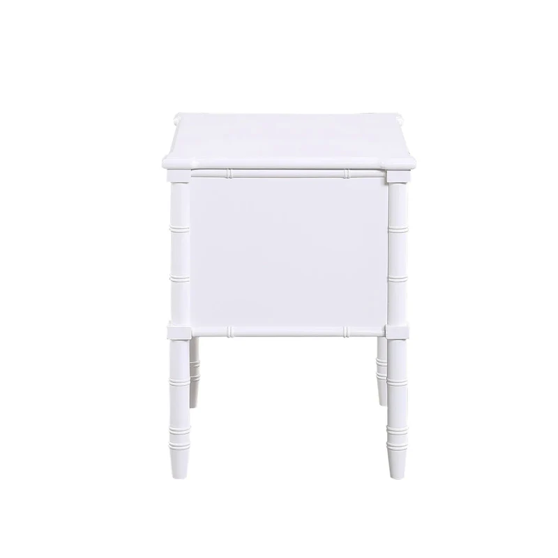 2-Drawer Nightstand with Carved Bamboo-Style Legs – Dove Grey / Midnight Blue / White / Vintage Green