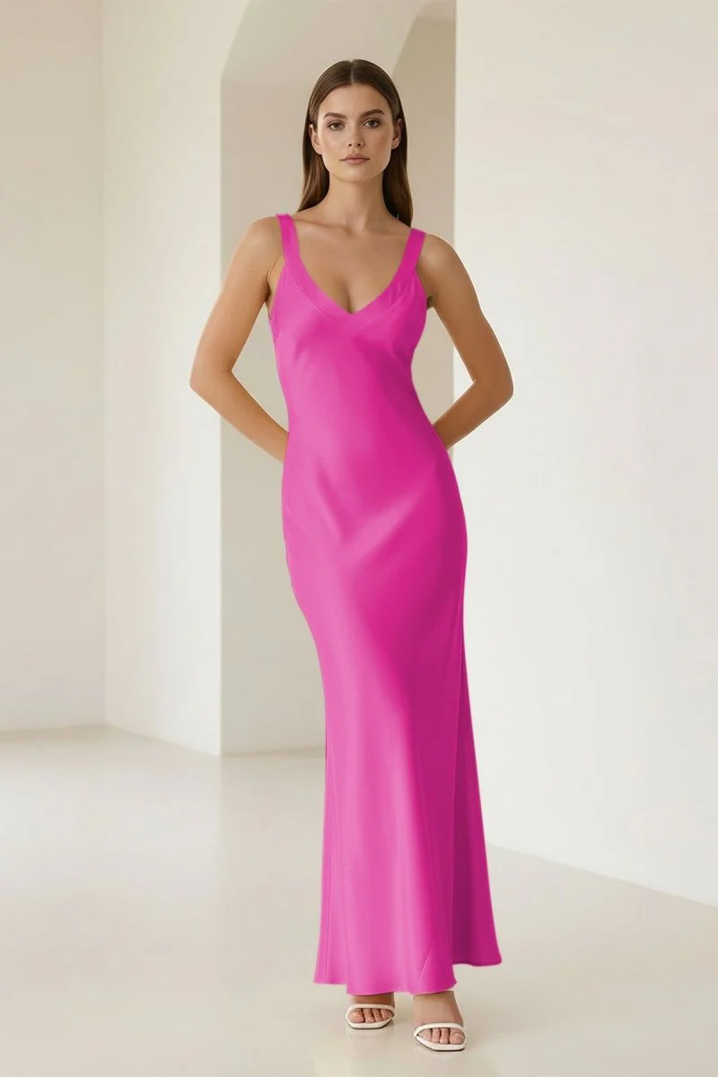 Yellow Mermaid Satin V Neck Long Party Dress