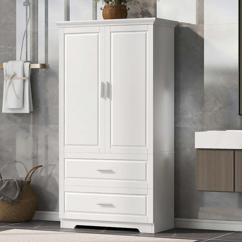 Tall Bathroom Storage Cabinet with Drawers and Adjustable Shelf