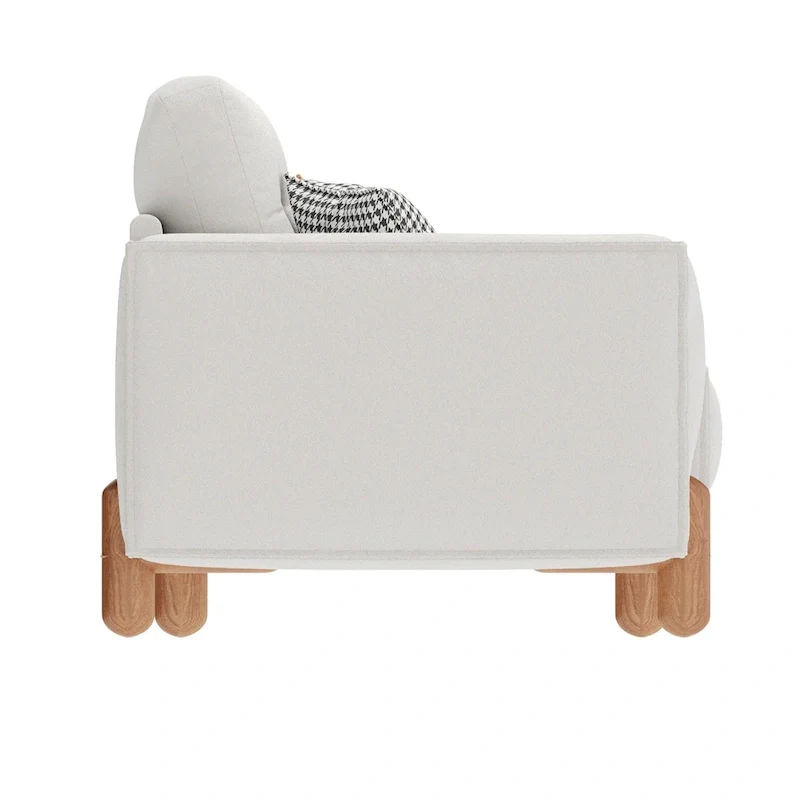 Modern Teddy Fabric Upholstered Sofa w/ Wood Legs and 2 Pillows