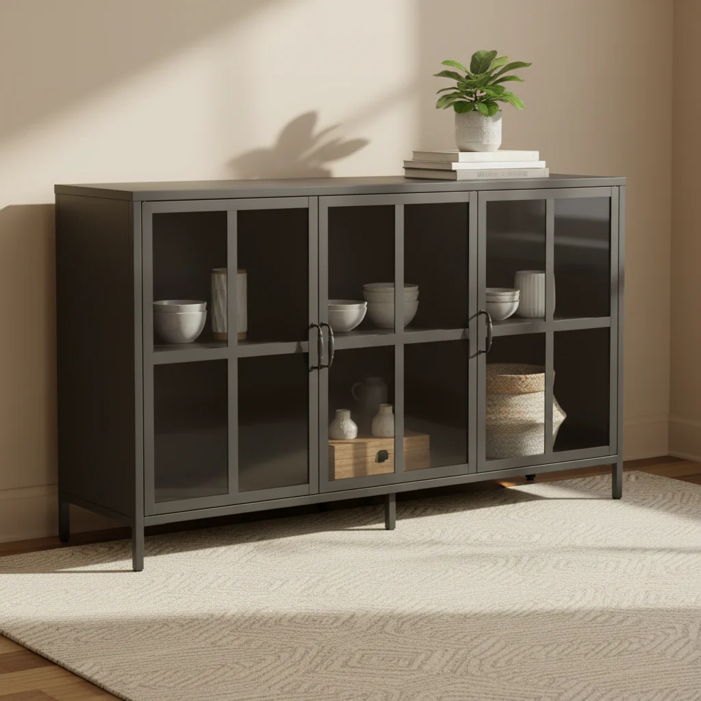 Sideboard Buffet Cabinet with Storage Steel Storage Cabinet ,Adjustable Feet,Glass Doors,Large Capacity Organizer