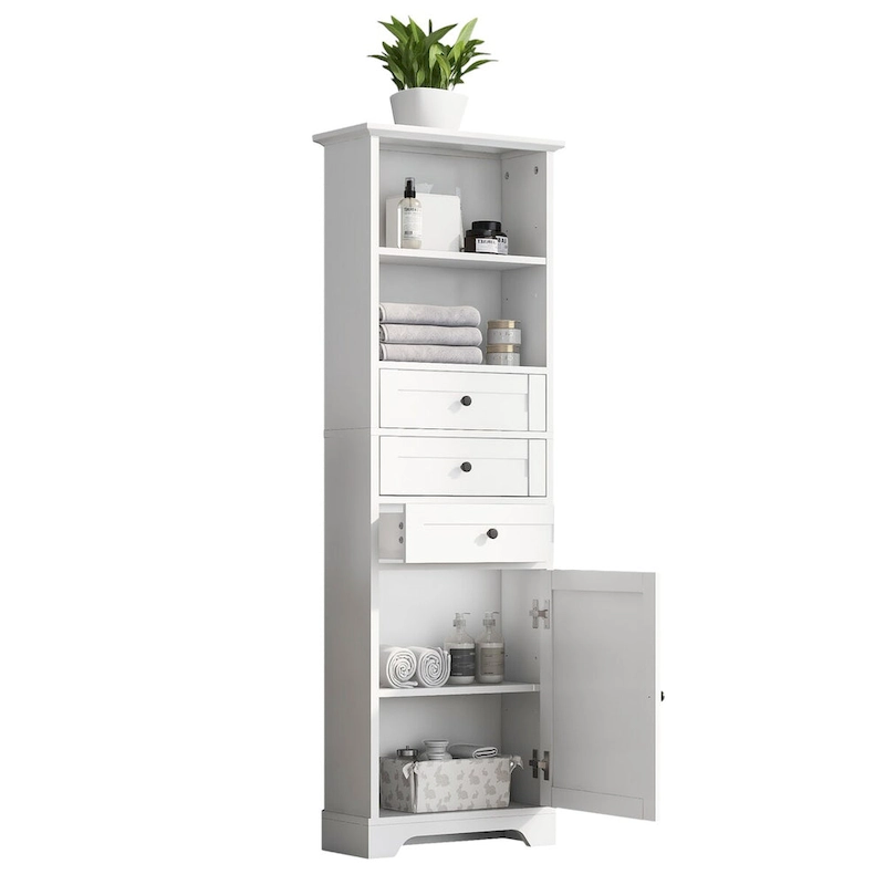 10 in. W x 22 in. D x 68.3 in. H White MDF Linen Cabinet with 3 Drawers and Adjustable Shelves
