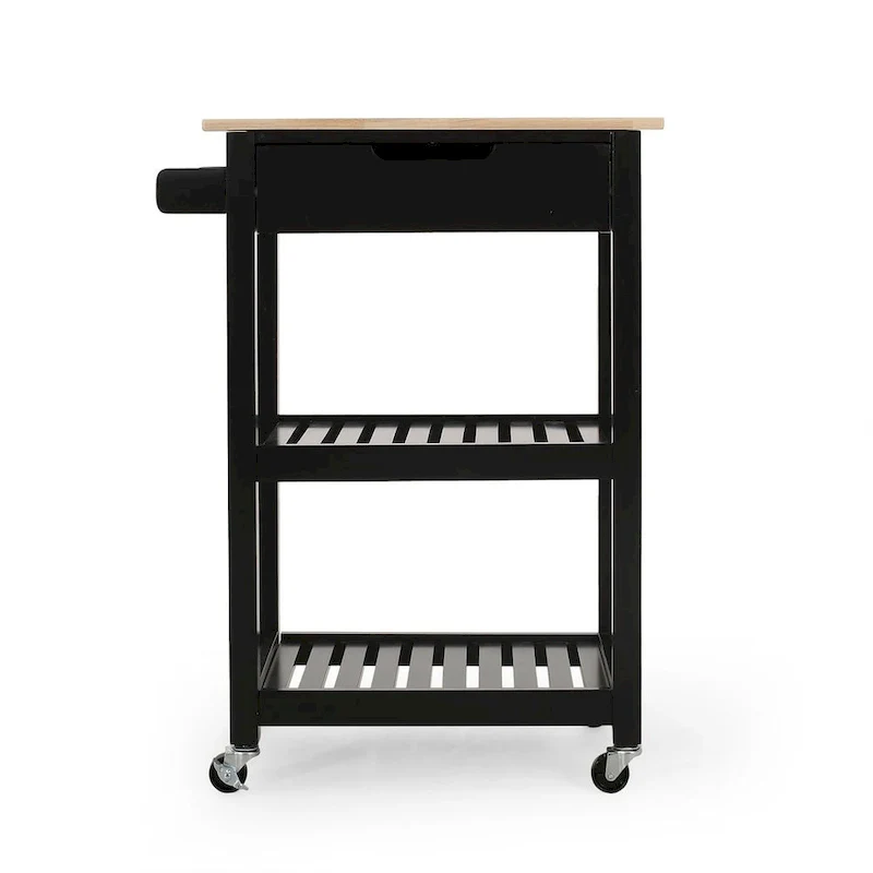 Compact Wooden Kitchen Cart with Wheels Shelves and Drawer by
