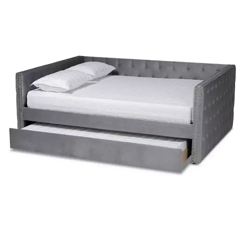 Larkin Velvet Fabric Upholstered Daybed with Trundle - Baxton Studio