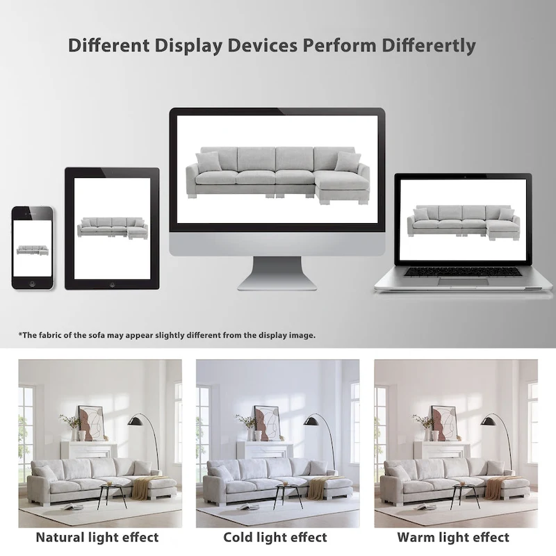 119  Chenille L-Shaped Sectional Sofa with Chaise Lounge and 2 Pillows