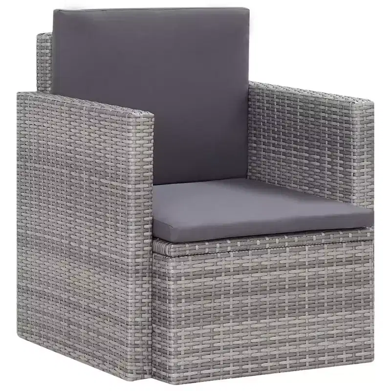 vidaXL Armchair Outdoor Patio Single Sofa Chair with Cushions Poly Rattan