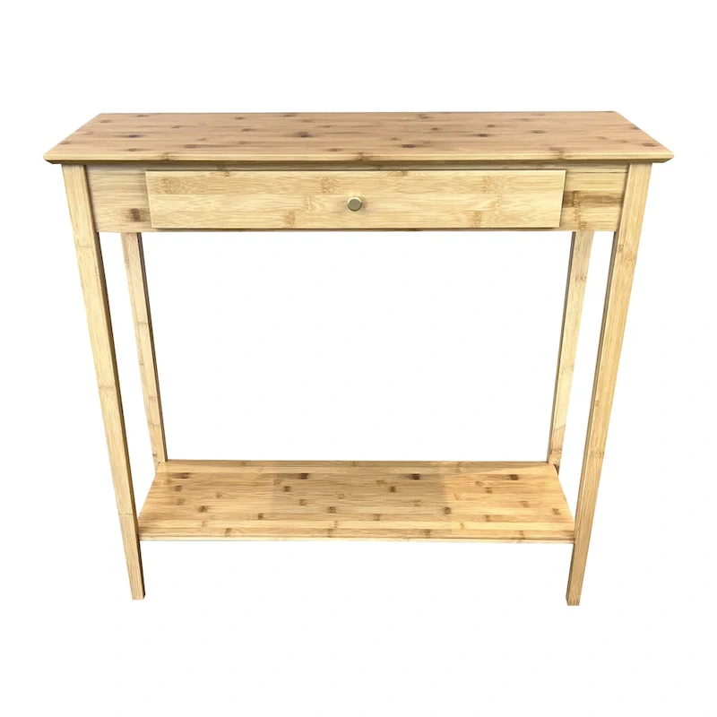 Mahogany / Natural / Charcoal Gray 2-Tier Bamboo Console Table with Drawer – Single Use