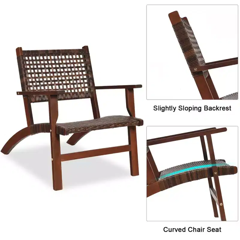 Costway 3PCS Patio Rattan Furniture Set Solid Eucalyptus Wood Frame Bistro Set with Coffee Table Patio Conversation Set (Brown)