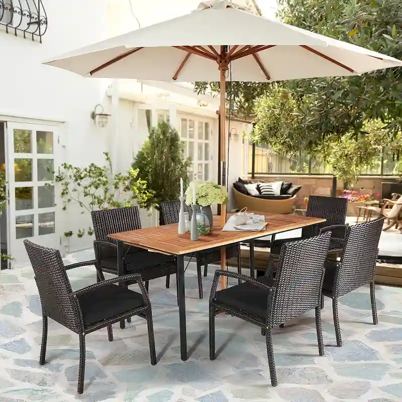Costway 7PCS Patio Rattan Dining Chair Table Set with Cushion - See Details
