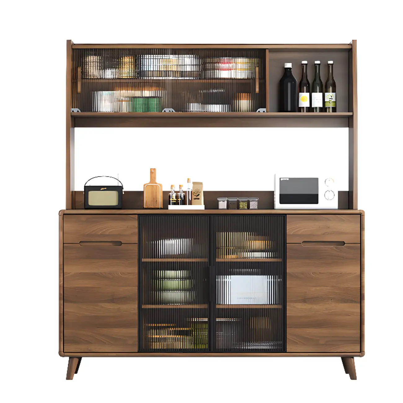 Kitchen Brown Wooden Hutch Top Sideboards with Pegboard Back