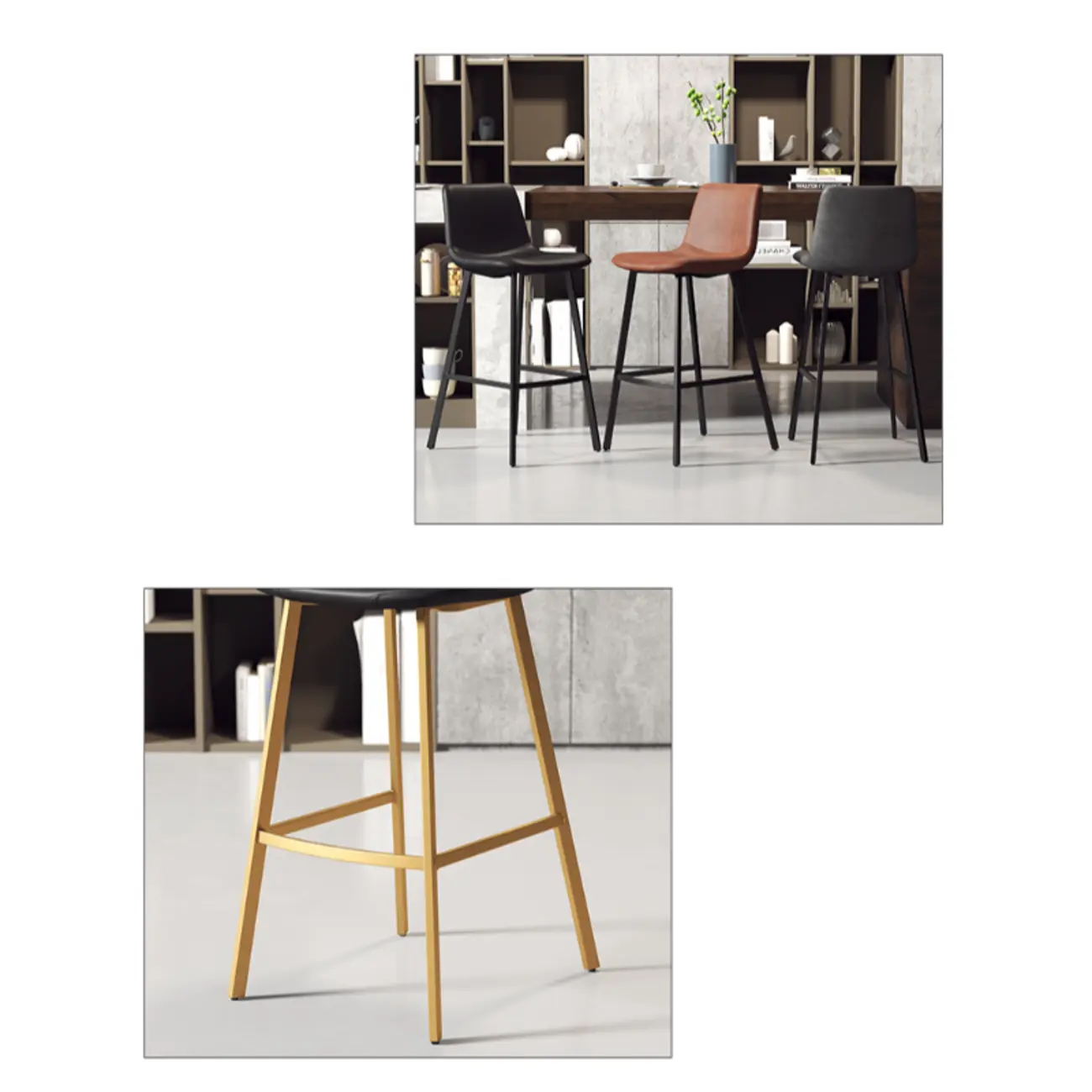 Scandinavian Leather Black Frame Bar Stool
