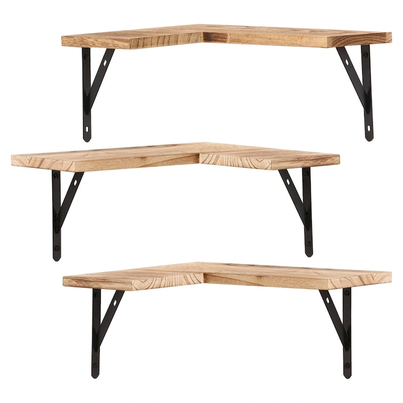 Wood Floating Shelves Set of 3, Wall Mounted Shelves for Bedroom, Bathroom, Living Room, and Kitchen Wall Decor 15.7*11.4in