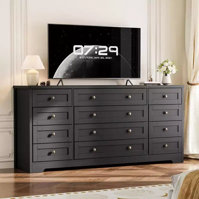 GustoWave 12 Drawer Dresser for Bedroom, 63 Wooden Dressers for Living Room for 65 Inch TV, Modern Chest of Drawers