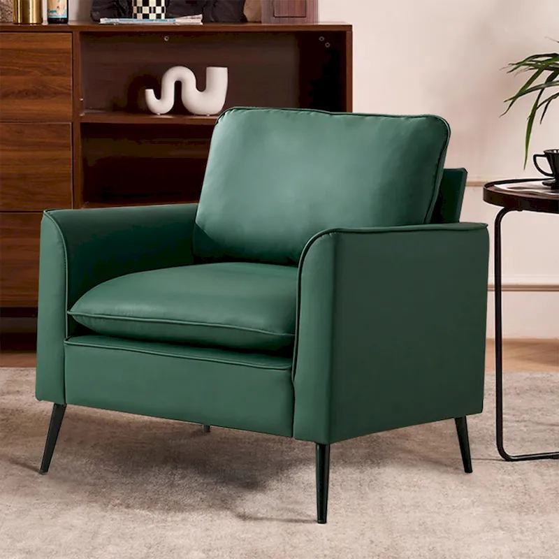 Green Upholstered Accent Chair with Waist Pillows - Single Seat