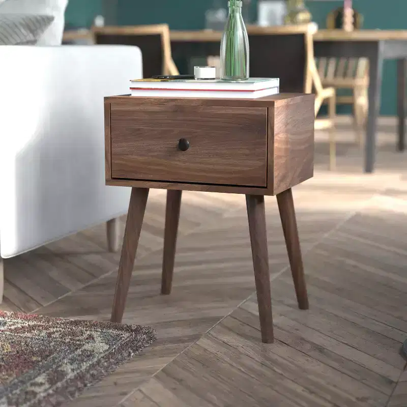 Flash Furniture Hatfield Mid-Century Modern One Drawer Wood Nightstand, Side Accent or End Table with Soft Close Storage Drawer, Dark Walnut