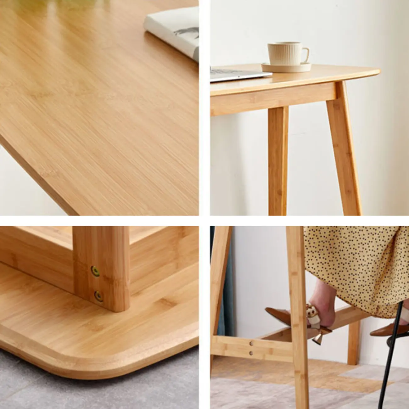 Modern Bamboo Bar Set with Footrest Stools