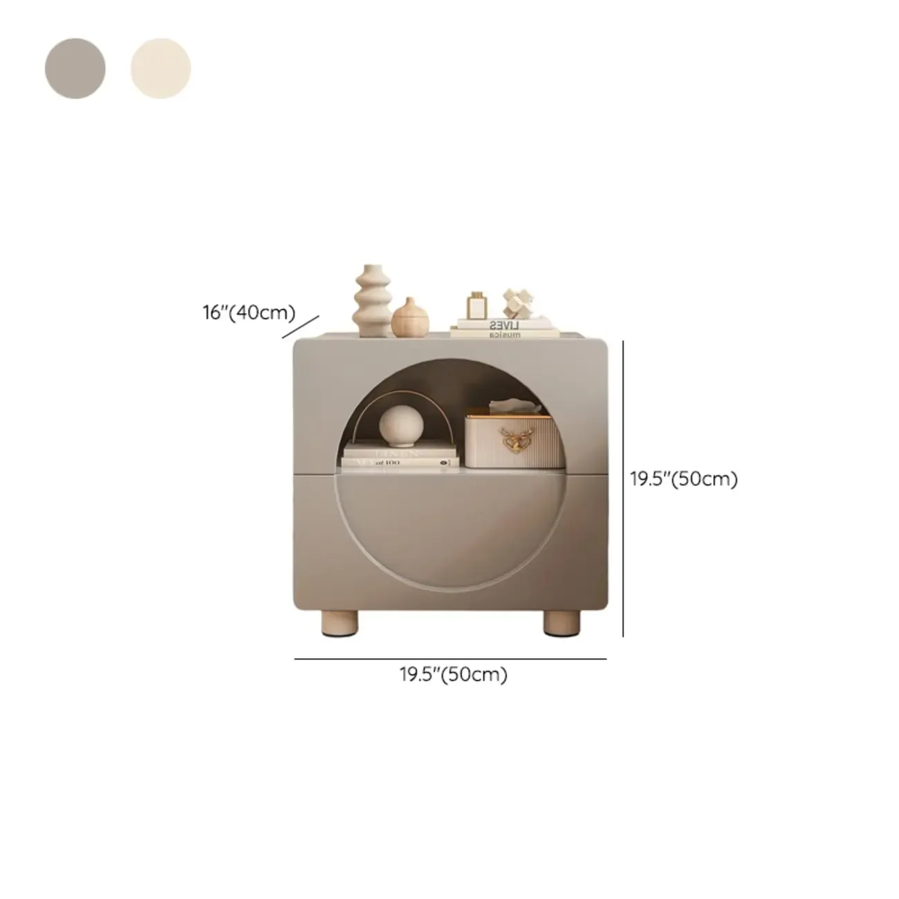 Modern 2-Tier Wooden Small Nightstand in White/Grey