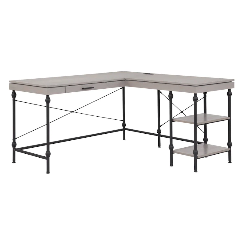 Haley Farmhouse 59-inch Metal L-Shaped Computer Desk with USBs by Furniture of America