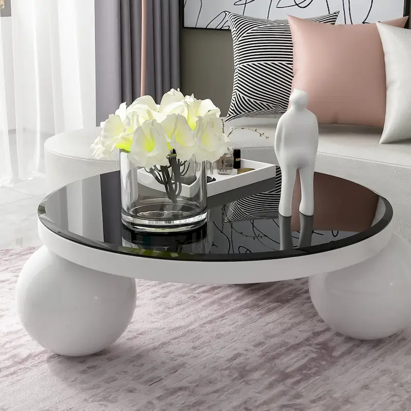 Round Tempered Glass Table Top black Glass Thick Beveled Polished Edge
