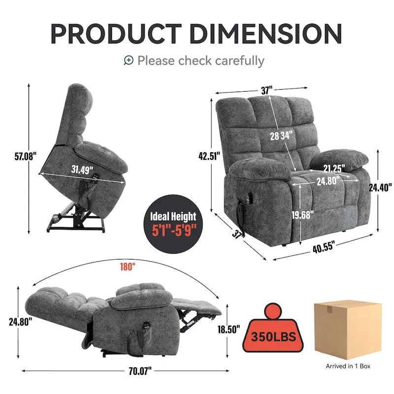 Dual Motor Power Lift Recliner Chair with Massage and Heat for Elderly People, Large Lazy Single Boy Recliners with Power-Remote