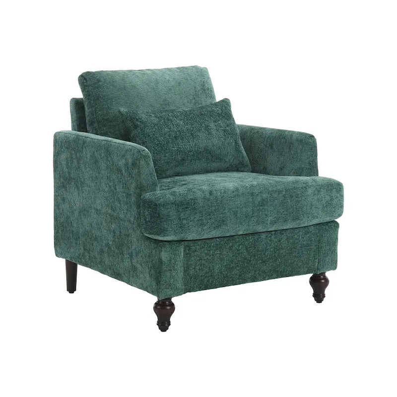 Emerald Modern 29.53 Chenille Upholstered Arm Chair with Solid Wood Frame and Pillows
