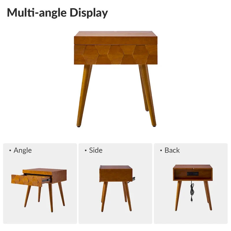 Julian Mid-century Modern End Table with Charging Station by