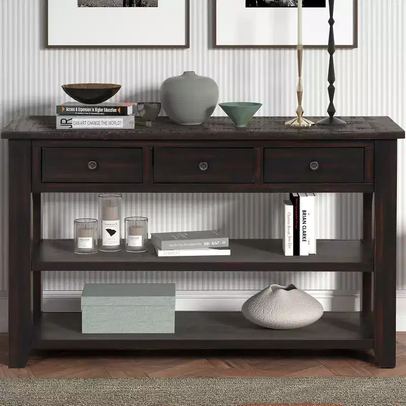 48 Vintage Console Table with Storage, Modern Sofa Table with Solid Wood Top for Entryway, Living Room, or Hallway-Panipeachy