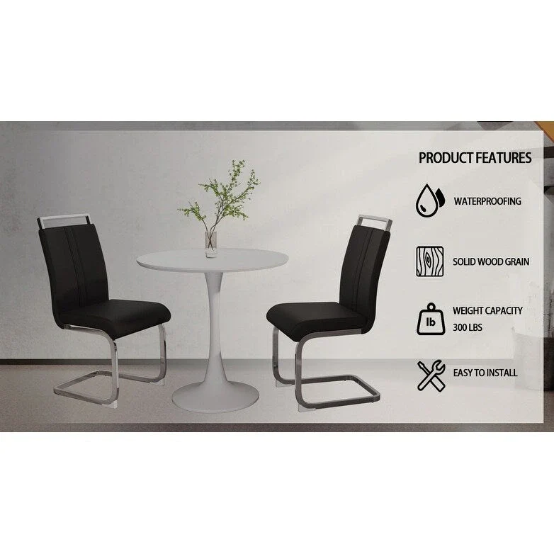 Modern 3-Piece Dining Set with Round Table & 2 High Back C-shaped Tube Chairs