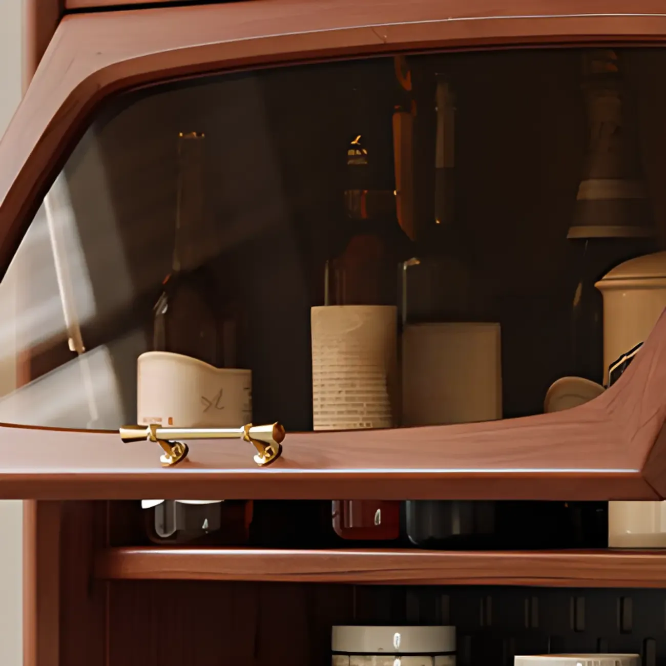 Narrow Brown Marble Countertop Wooden Display Buffet