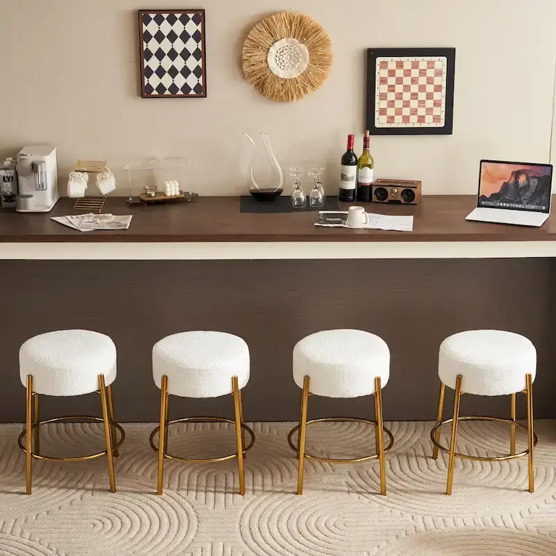 Beige+Gold Modern 20  Barstools (Set of 2)