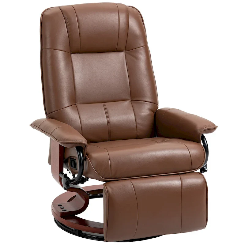 PU Leather Manual Recliner Chair Modern Lounge Chair Adjustable Swivel Armchair Chair with Wood Base and Footrest