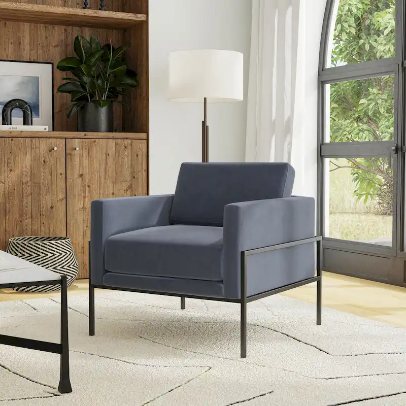 Modern Upholstered Club Chair, Camel/Grey/Blue/Brown, Metal Frame, Single