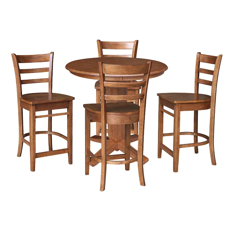 36 in Solid Wood Round Top Counter Height Dining Table with 4 Stools