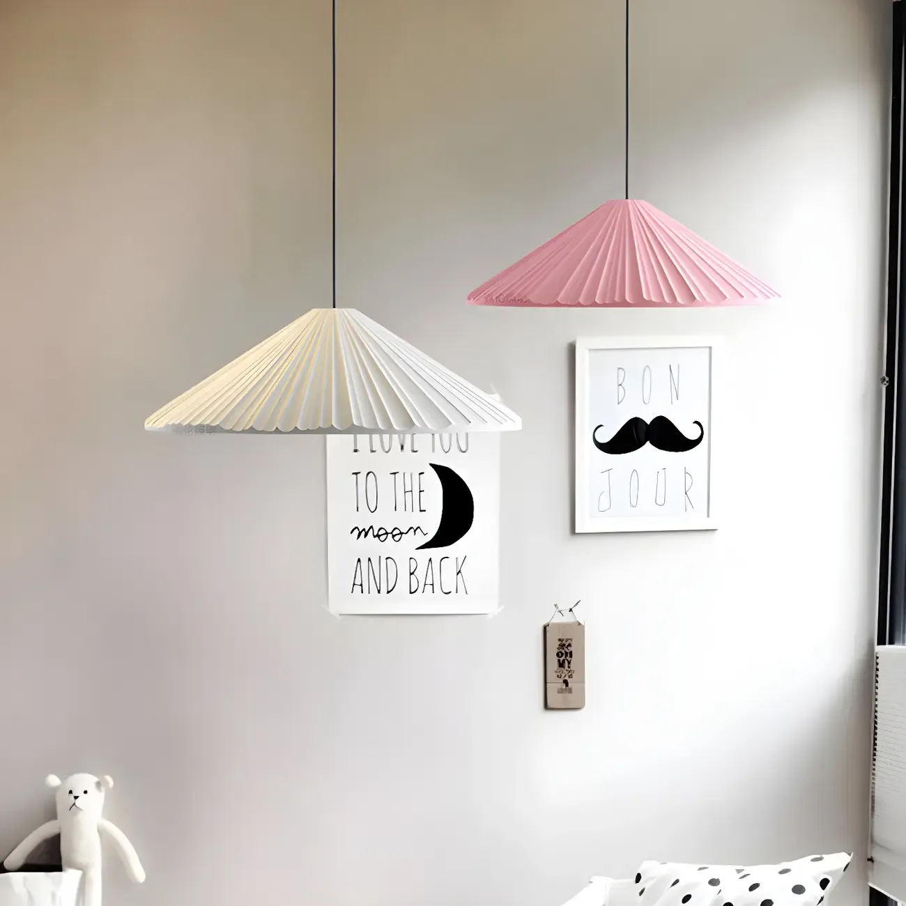 Nordic Pink Ribbed Umbrella Shape Indoor Pendant Light