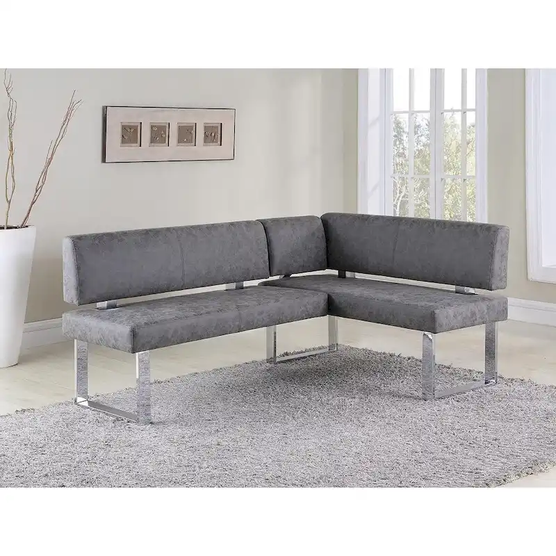 Grey Reversible Dining Nook with Stainless Steel Legs, Set of 2