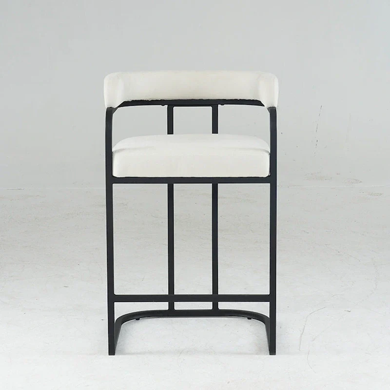 Fabric Upholstered Bar Stools Set of 2, Counter Height Bar Stools with Barrel Back, Dining Chair with Metal Frame and Arms