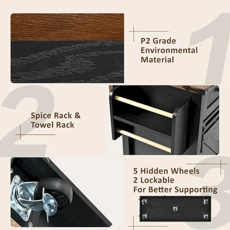 53.5Farmhouse Kitchen Island with Power Outlet